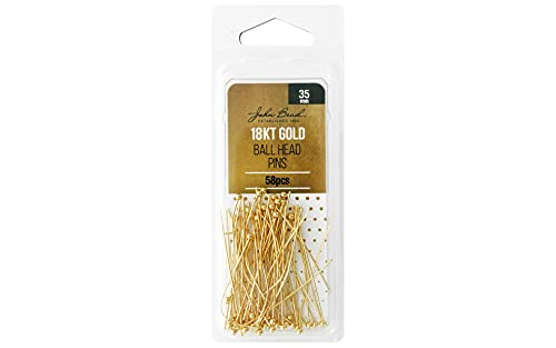 JOHN BEAD CORP Ball Head Pins 35x.5mm 24ga 58/Pkg-18kt, 18kt Gold Plated