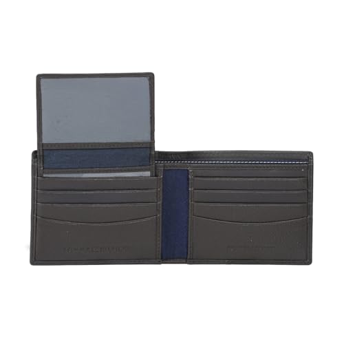 Image of Tommy Hilfiger Men's Leather Wallet Eupen | Brown Solid Passcase Bi-Fold with 12 Card Slots | Stylish Purse for Gents