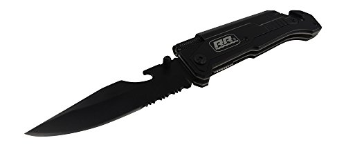 Rogue River Tactical 6-in-1 Multitool Knife with Flint Fire Starter, LED Light, Bottle Opener, Belt Cutter and Windows Breaker Black