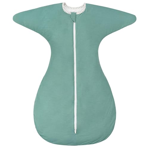 Image of ZIGJOY Shark-Fin Transition Swaddle - 1.5 Tog Rayon Made from Bamboo Sleep Sack Transitional Swaddle Sack Baby Wearable Blanket, Mint Green, 3-6 Months