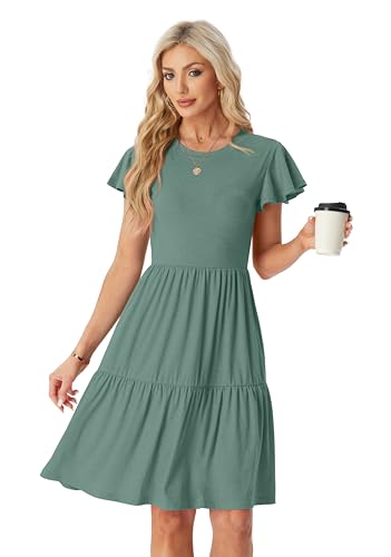 Image of HiMONE Summer Dresses for Women 2025 Vacation Sundresses Ruffle Sleeve Boat Neck with Pockets A Line Casual Dress XS-2XL