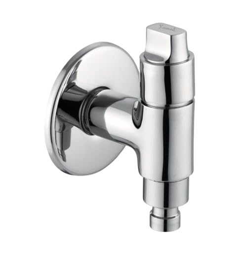Kamal Washing Machine Tap - Flute | Chrome Finish Brass Faucet with Auto Water Stop | T-Shaped Valve Brass Faucets | Single Handle Tap | Dual Connector Type G1/2'' & 3/4'' | Space Saving Design