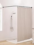 Corner Shower Curtain Rod, 30'-44.3' x 30'-44.3' Adjustable L Shaped Shower Curtain Rod, Industrial Shower Pole Wall Mounted for Bathroom,Closet,Room Divider,Outdoor Patio, Black