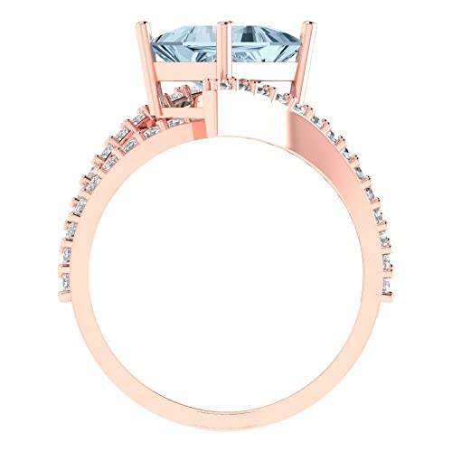 Clara Pucci 2.3075 tcw Princess Cut Engagement Ring for Women, Blue Moissanite Solitaire with Simulated Diamond Accents Anniversary Promise Ring for Her in 18K Rose Gold, Bridal Art Deco Gift4