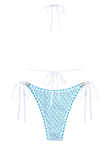 Image of ZAFUL 2 Piece Halter Bikini Sets Hollow Out Triangle Bikini for Women Sexy Bathing Suit High Waisted Side Tie Swimsuits