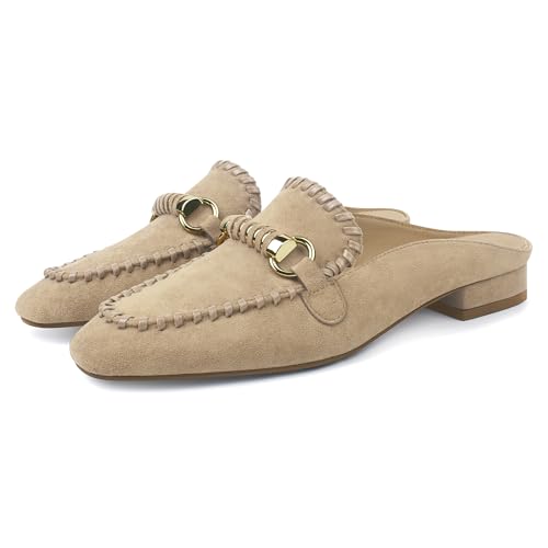 NOWSETS Women's Nude Loafers Flats Mules Suede Square Toe Buckle Low Heeled Slip On Backless Slides Business Work Office Casual Size 8.5 by NOWSETS - Used condition - Image 2