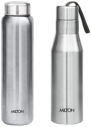 MILTON Aqua 1000 Stainless Steel Water Bottle, 950 ml, Silver Super 1000 Single Wall Stainless Steel Bottle, 1000 ml, Silver