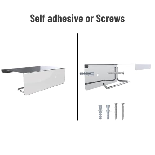 Image of ACHRO Self Adhesive and Wall Mount Black Stainless Steel Toilet Paper Holder with Mobile Stand, Tissue Paper Holder with Shelf, Toilet Paper Roll Holder for Bathroom, Bathroom Accessories Black Finish