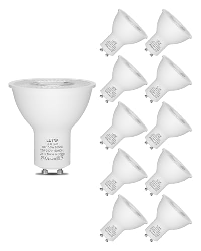 LUTW GU10 LED Bulbs Cool White 6500K, 5W LED Spotlight Bulbs Equivalent to 40W Halogen Bulb, 510LM Energy Saving Light Bulb GU10, 60° Beam Angle, Non-Dimmable, No Flickering, Pack of 10
