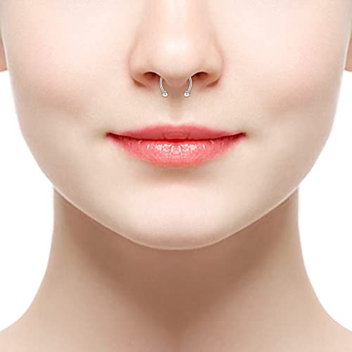 اقراط انف حلقية مزيفة للحاجز الانفي من توكرينج، اقراط بمشبك على الشفاه والاذن، مجوهرات غير مثقوبة للنساء والرجال بلون فضي