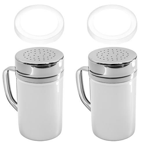 Hoypeyfiy 2Pcs Flour Salt Dredge Shakers, Seasonings Spice Shakers with Lid, Stainless Steel,for Sugar Chocolate Cocoa (14 Ounce)