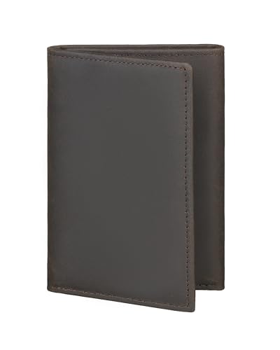 Awesometik Trifold Leather Wallet RFID | Top Grain Leather Crazy Horse| Extra Capacity Credit Card Holder | Travel Wallet for Men (Dark Brown)