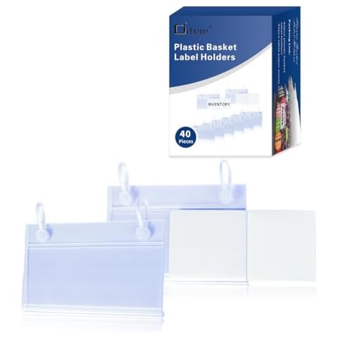 Diteje 40 Pack Plastic Basket Label Holders,Price Sign Wire Shelf Labels Holder with Easy Clip Design Snap Lock Closure,with Paper Insert,3.94x1.57inch Cover