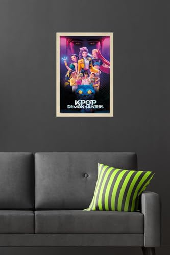 Image of Netflix KPop Demon Hunters (2025) - Group Wall Poster, 22.4L inch x 14.7W inch, Blonde Framed Version