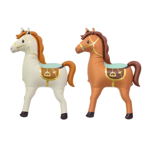 2 Pack Giant 53inch Standing Horse Foil Balloon Life-Size Pony Balloon for Cowboy Cowgirl Birthday Baby Shower Western Theme Party Decorations (Pearl White & Brown)