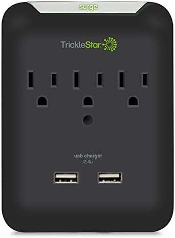 TrickleStar TS1207-3 Outlet Extender Power Tap w/USB Charging Ports, Ceramic, Fireproof Surge Protector Outlet, Power Strip with USB Ports, Plug Adapter & Outlet Splitter