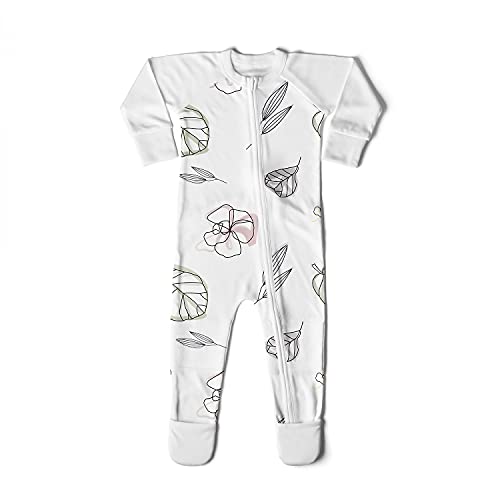 Goumi Baby Footie, Bamboo Organic Cotton Sleepwear, 2-way Zipper One-Piece Pajamas, Scratch Preventing Mitts and Convertible Foot Pockets (Abstract Floral, 9-12 Months)