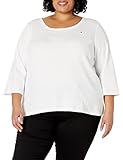 Tommy Hilfiger Women's 3/4 Sleeve Scoop Neck Tee, Bright White, 1X
