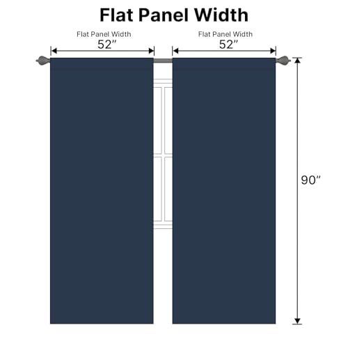 Image of H.VERSAILTEX Back Tab Navy Blackout Curtains 90 Inch Long for Bedroom /Living, Rod Pocket Room Darkening Thermal Insulated Black Out Drapes, 52 x 90 Inch, Navy Blue, 2 Panels