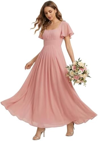 Ever-Pretty Women's Spring Short Sleeves Square Neck Chiffon Tie ...