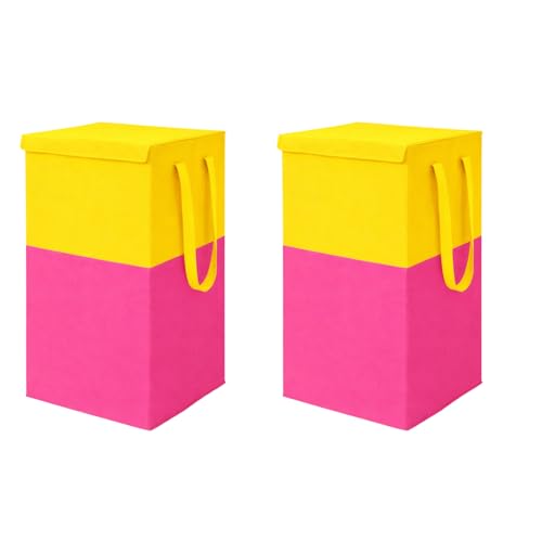 Image of Extra Large Laundry Bag 75 Liter, Foldable Fabric Laundry Basket with Lid & Carry Handles for Clothes Storage (2, pink blue)