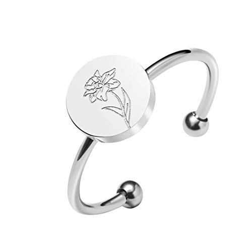 Personalized Birth Flower Ring Dainty Birth Flower Adjustable Rings Birthday Gift for Her