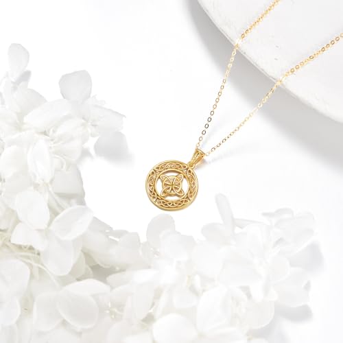 KECHO Gold Shamrock Pendant Necklace 10K Gold Irish Celtic Knot Pendant Necklace Fine Gold Clover Jewelry Gifts for Women4