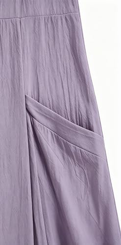 Image of Women's 65% Polyester 35% Cotton Crew Neck Midi Dress, Short Sleeve Dress with Pockets for Summer Daily Wear
