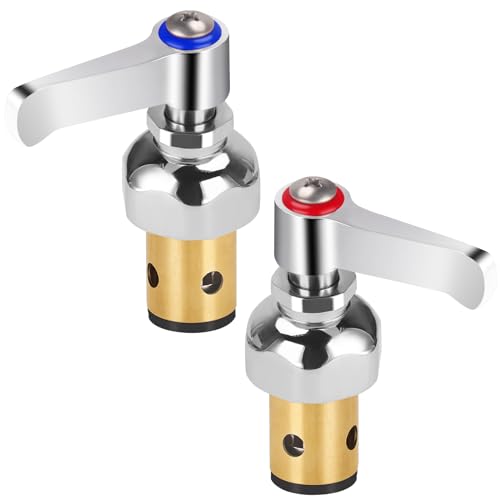 Hot & Cold Side Spindle Assembly for T&S Brass Faucet Handle Stem Assembly Fit for Eterna Valve Replace 002713-40 002714-40 (1 Pair Red & Blue)