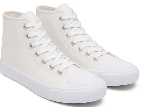 Image of Women's High-Top Canvas Sneakers - Classic Lace-Up Casual Shoes with Extra Shoelaces - Comfortable, Stylish, and Durable