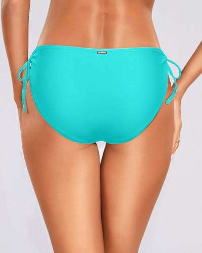 Image of Zmart String Tie Side Bikini Bottoms - Women Full Coverage Swimsuit Bottom Mid Rise Mid Waist Swim Bathing Suit Bottom