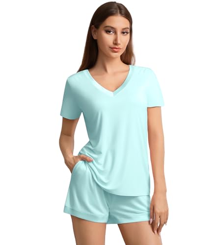 Image of WiWi Viscose from Bamboo Pajamas Set for Women Super Soft Short Sleeve Cooling Summer Plus Size Pjs Sets Sleepwear S-4X