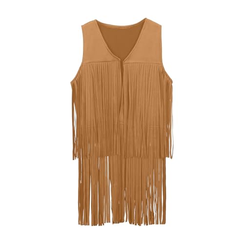 wodceeke Boys Girls Suede Fringe Vest Kids Western Cowgirl Tassels Vest 70s Hippie Sleeveless Cardigan Waistcoat 3-12 Years3