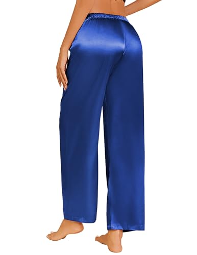 Image of Ekouaer Womens Silk Satin Pajama Lounge Pants Sleep Pj Bottoms with Pockets