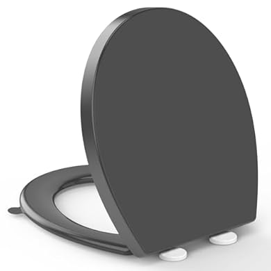 Foto di YEAUPE PRO Tavoletta WC Universali O Forma,Copriwater, Sedile WC Chiusura Ammortizzata con Sgancio Rapido a un Pulsante, Plastica Facile da Pulire, Grigio, 44,6 x 37,2 x 4,3 cm