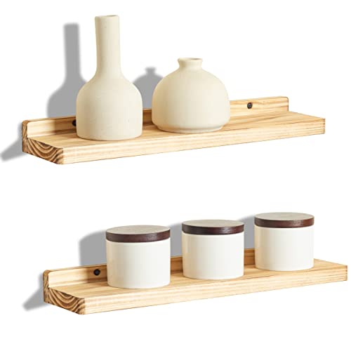 Freezing Point Floating Shelves For Wall Set Of 2 Natural Wood 16Inch Wall Shelf Decor Plant Display Collectibles Mounted Kitchen Bathroom Bedroom Corner Decorative Storage Stand Carbonized #TOP25