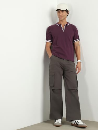 Image of NOBERO Men's Textured Polo Shirt, 100% Cotton Flat Knit, Regular Fit, Vibrant Hues, Classic Polo Collar, Soft & Breathable Casual Wear