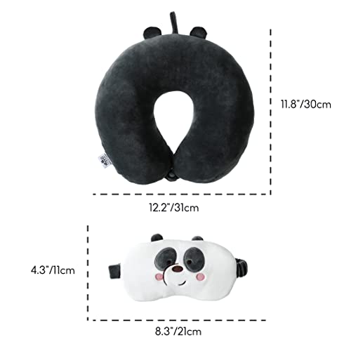 MINISO Travel Neck Pillow with Eye Mask, We Bare Bears Memory Foam Neck Cartoon Pillow Valentine's Day Gift for… - Image 3