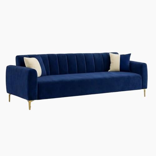 Image of Habibi Rich Velvet Suede 3 Seater Sofa Set | Spacious Soft Touch Comfort Seating | Modern Sofa for Living Room (Dark Blue)