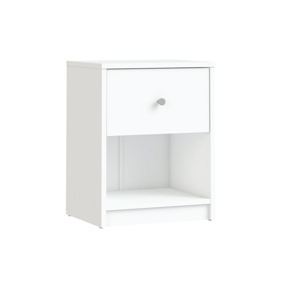 Furnifact White 1 Drawer Nightstand - Modern Gray Nightstand with Hidden Compartment
