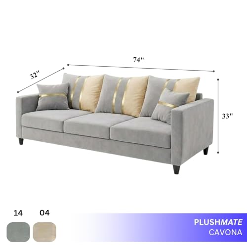 Image of Jester Plush Comfort Sofa | 3 Seater | Luxury Velvet Suede Fabric | Modern Living Room Sofa | Light Gray