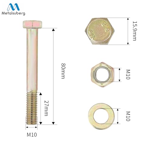 Image of M10 x 80mm Hex Head Bolt and Nylon Lock nut Flat Washer Assortment Kit by Color Galvanization,Alloy Steel,Grade 8.8.(8pcs Pack) by Metalsuberg