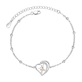 REDSUN Tobillera bailarina de plata de ley 925 para mujer con corazón, tobillera para mujer, bailarina, joya para mujer, niña, esposa, madre, regalo de cumpleaños