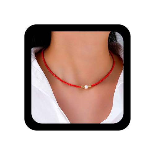 Enautoabs Collier Ras Du Cou En Perle De Bohème Collier Chaîne En Perle Rouges Colliern Ras Du Cou En Perles Minuscules Ras Du En Millet Colliern De Perles...