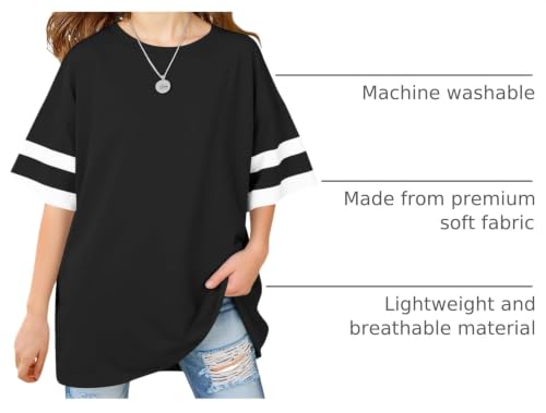 Image of Girls Oversized T Shirts Kids Summer Striped Short Sleeve Tops Casual Crewneck Tees 5-14 Years