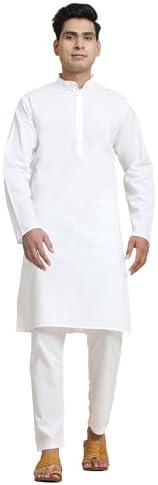 Amazon Brand - Anarva Men's Pure Cotton Solid Kurta Pajama Set Mandarin Collar Casual Dress (White,6X-Large)