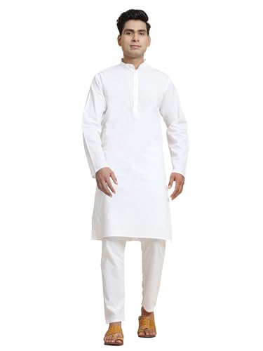 Image of Amazon Brand - Anarva Men's Pure Cotton Solid Kurta Pajama Set Mandarin Collar Casual Yoga Dress