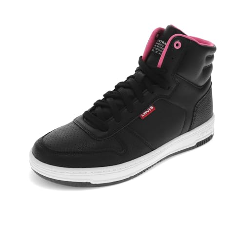 Levi's Kids Drive Hi Synthetic Leather Casual Hightop Sneaker Shoe, Black/Pink, 2 M