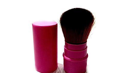 Image of Retractable Pro Beauty Kabuki Makeup Brush - Cosmetic Face Powder Foundation Blush, Slim Portable for Liquid Makeup (Rose Pink)