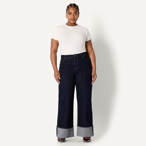 Amazon Essentials Women's High-Rise Wide Leg Cuffed Jean, Rinse, 12 by Amazon Essentials - Used condition - Image 3